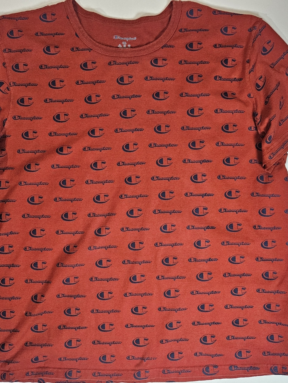 Champion T-Shirt Mens 2XL Red All Over Spellout Logo Print Casual Athleisure Tee
